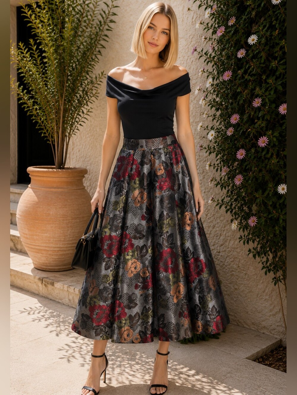NWOT Asos Metallic Gray Midi Skirt XS Gothic Red 0 2 Evening Victorian Jacquard